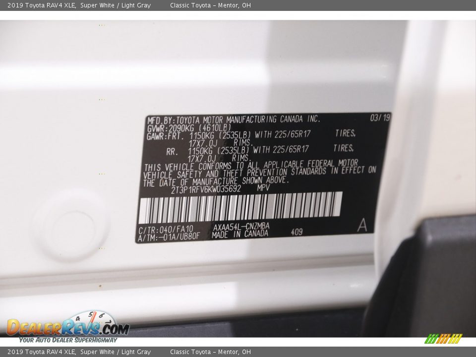 2019 Toyota RAV4 XLE Super White / Light Gray Photo #20