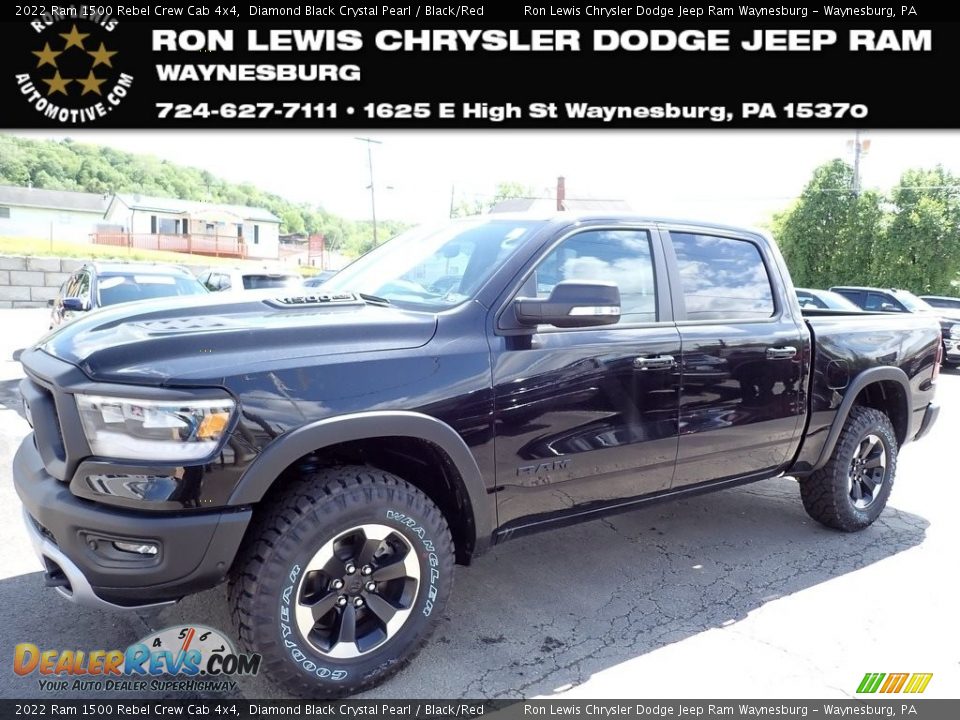 2022 Ram 1500 Rebel Crew Cab 4x4 Diamond Black Crystal Pearl / Black/Red Photo #1