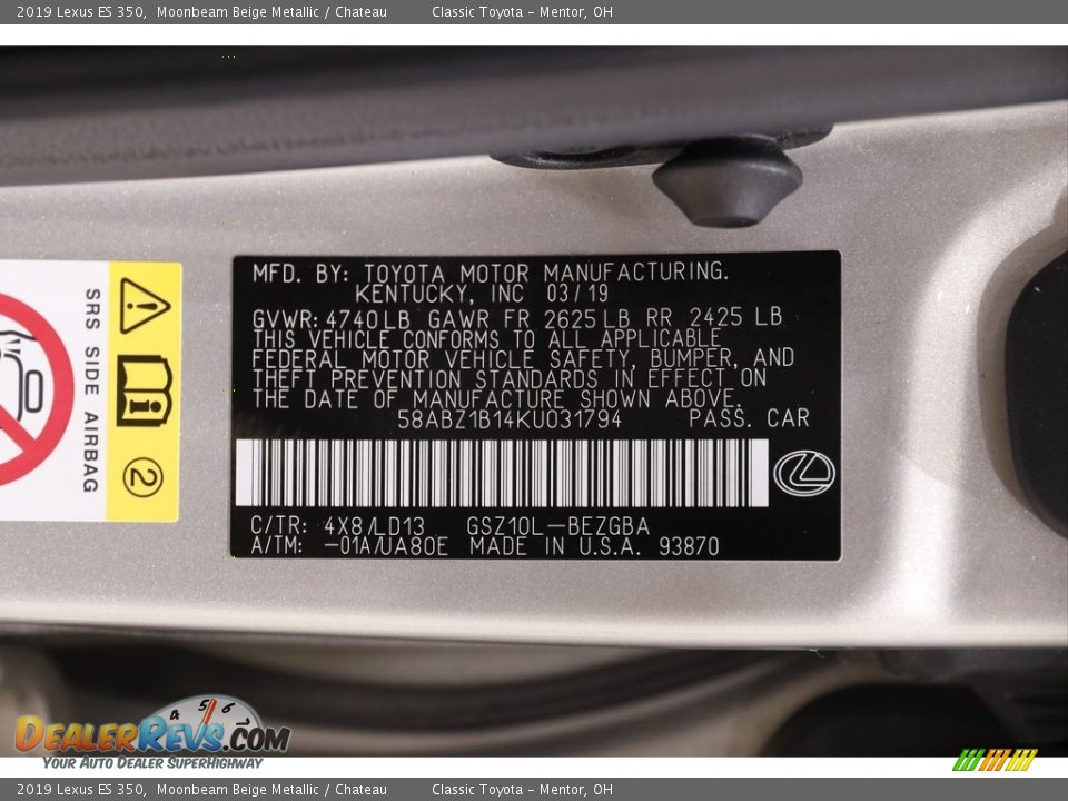 2019 Lexus ES 350 Moonbeam Beige Metallic / Chateau Photo #23