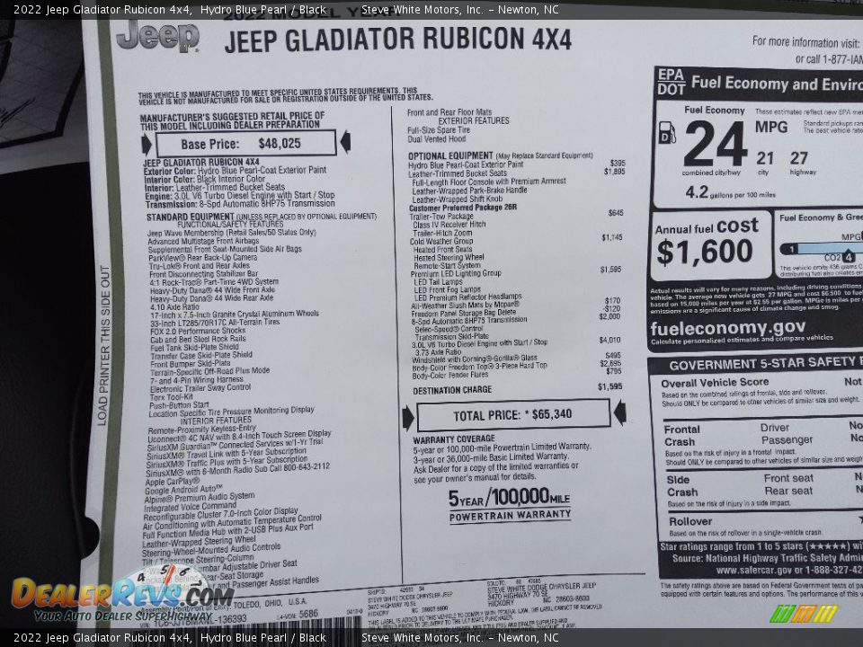2022 Jeep Gladiator Rubicon 4x4 Window Sticker Photo #27