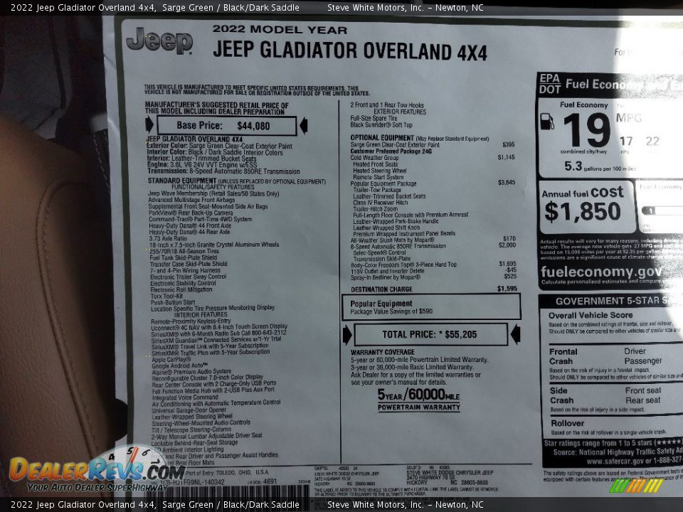 2022 Jeep Gladiator Overland 4x4 Sarge Green / Black/Dark Saddle Photo #30
