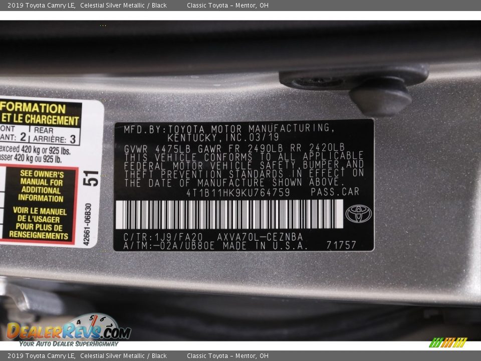 2019 Toyota Camry LE Celestial Silver Metallic / Black Photo #18