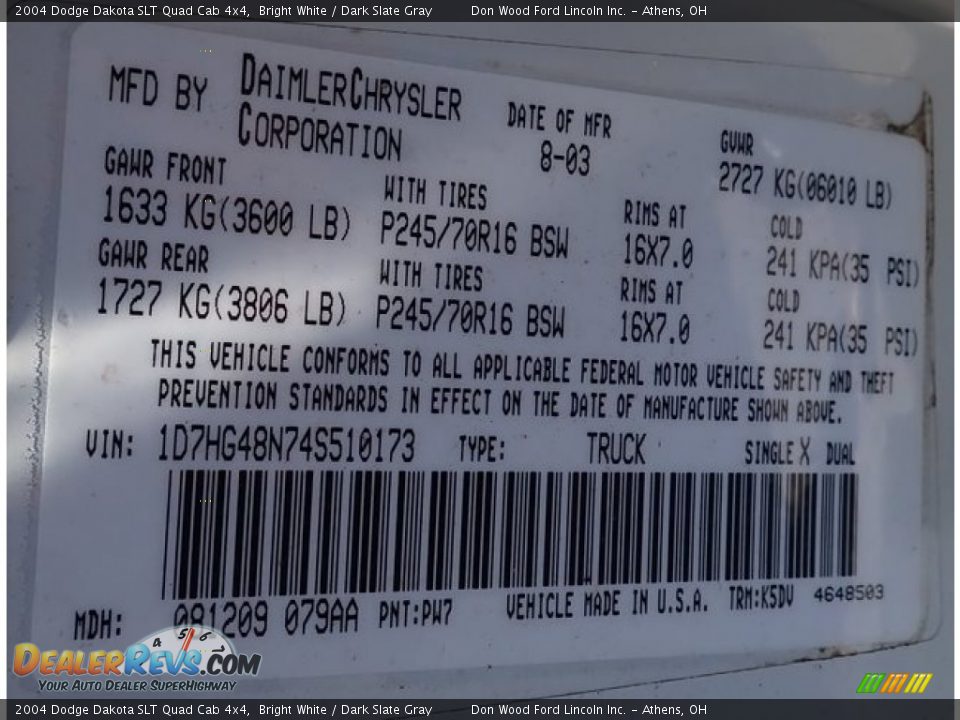 2004 Dodge Dakota SLT Quad Cab 4x4 Bright White / Dark Slate Gray Photo #20