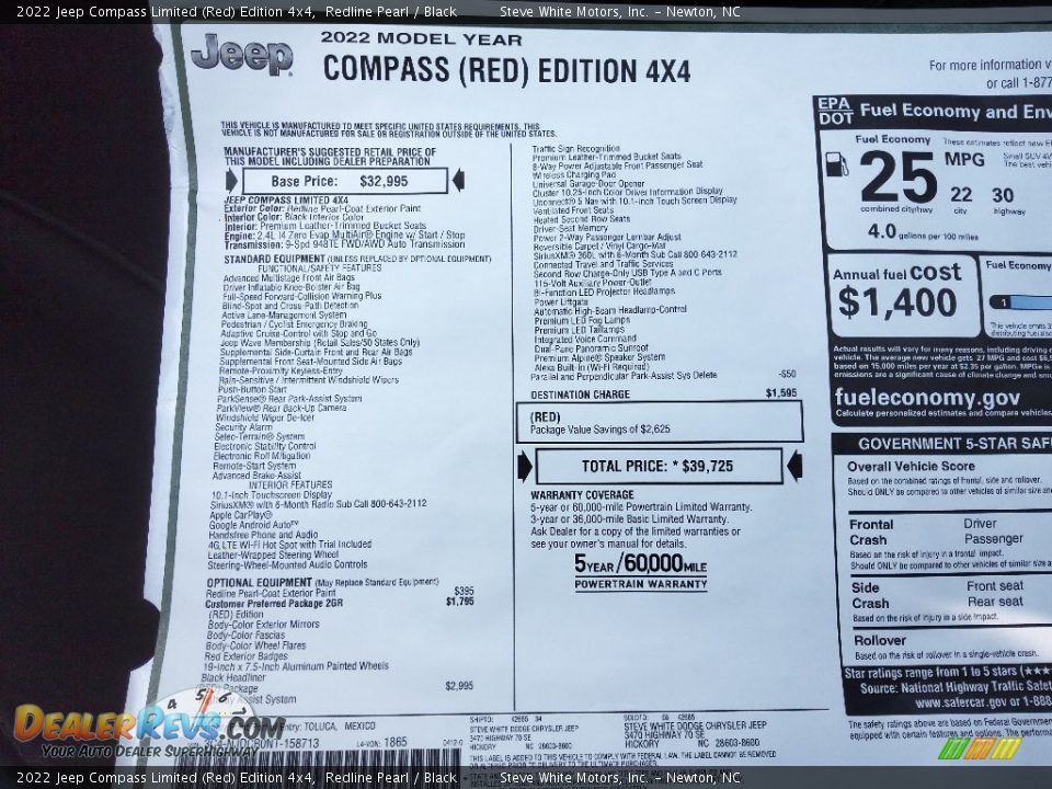 2022 Jeep Compass Limited (Red) Edition 4x4 Window Sticker Photo #33