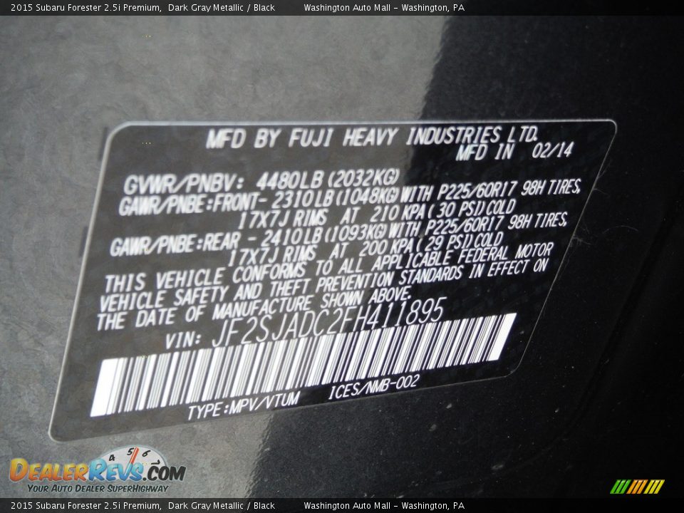 2015 Subaru Forester 2.5i Premium Dark Gray Metallic / Black Photo #31