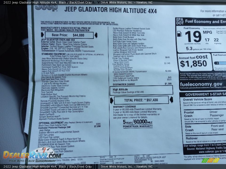 2022 Jeep Gladiator High Altitude 4x4 Black / Black/Steel Gray Photo #31