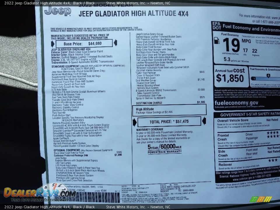 2022 Jeep Gladiator High Altitude 4x4 Black / Black Photo #31