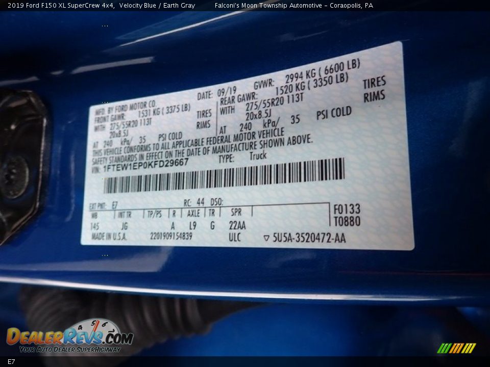 Ford Color Code E7 Velocity Blue