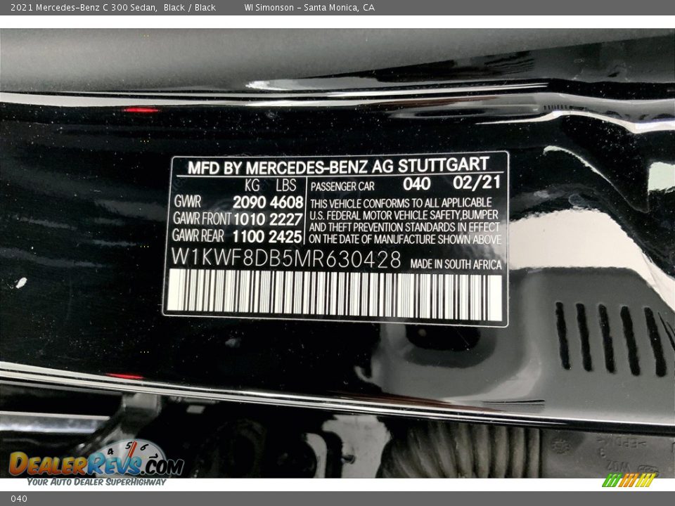 Mercedes-Benz Color Code 040 Black