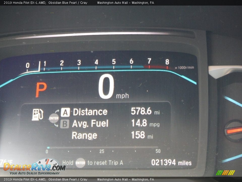 2019 Honda Pilot EX-L AWD Obsidian Blue Pearl / Gray Photo #35