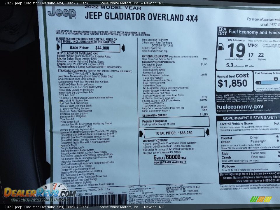 2022 Jeep Gladiator Overland 4x4 Black / Black Photo #31