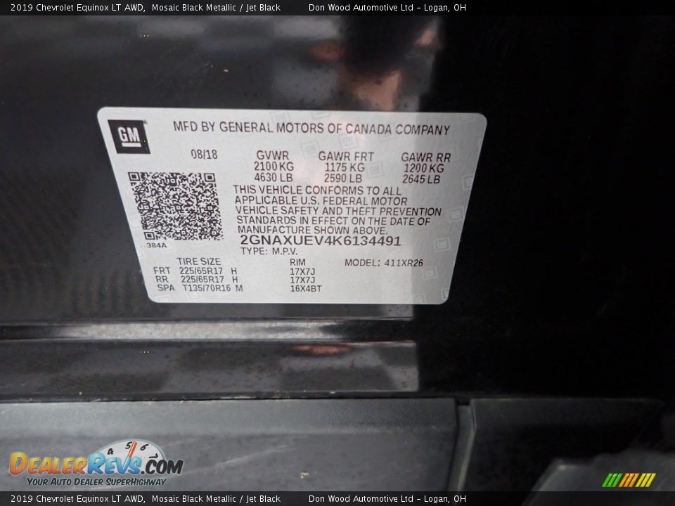 2019 Chevrolet Equinox LT AWD Mosaic Black Metallic / Jet Black Photo #33