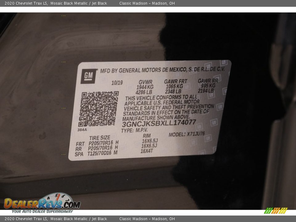 2020 Chevrolet Trax LS Mosaic Black Metallic / Jet Black Photo #19