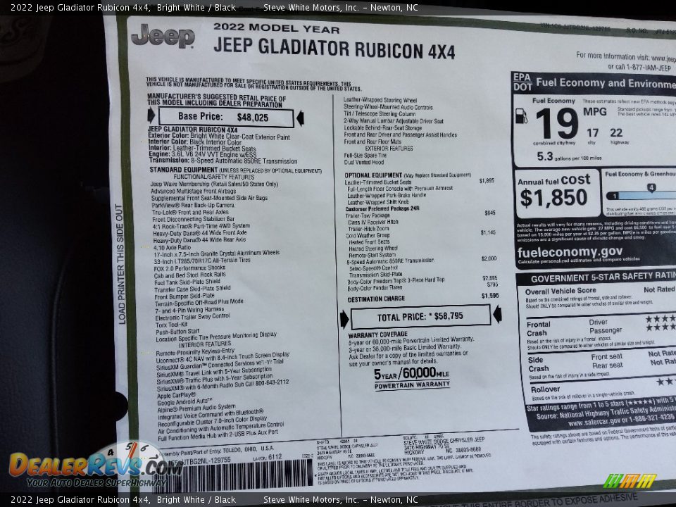2022 Jeep Gladiator Rubicon 4x4 Bright White / Black Photo #30
