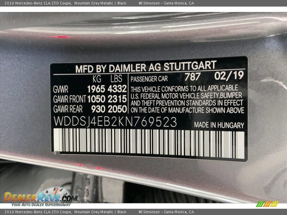 2019 Mercedes-Benz CLA 250 Coupe Mountain Grey Metallic / Black Photo #33