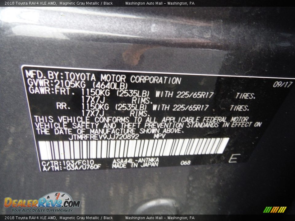 2018 Toyota RAV4 XLE AWD Magnetic Gray Metallic / Black Photo #34