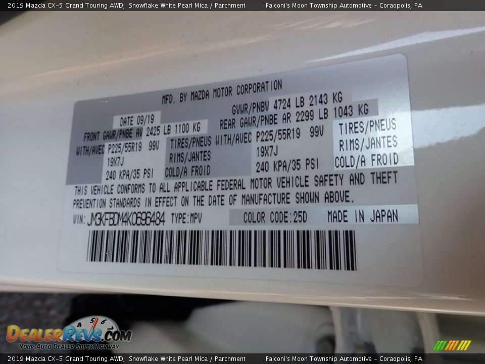 2019 Mazda CX-5 Grand Touring AWD Snowflake White Pearl Mica / Parchment Photo #27