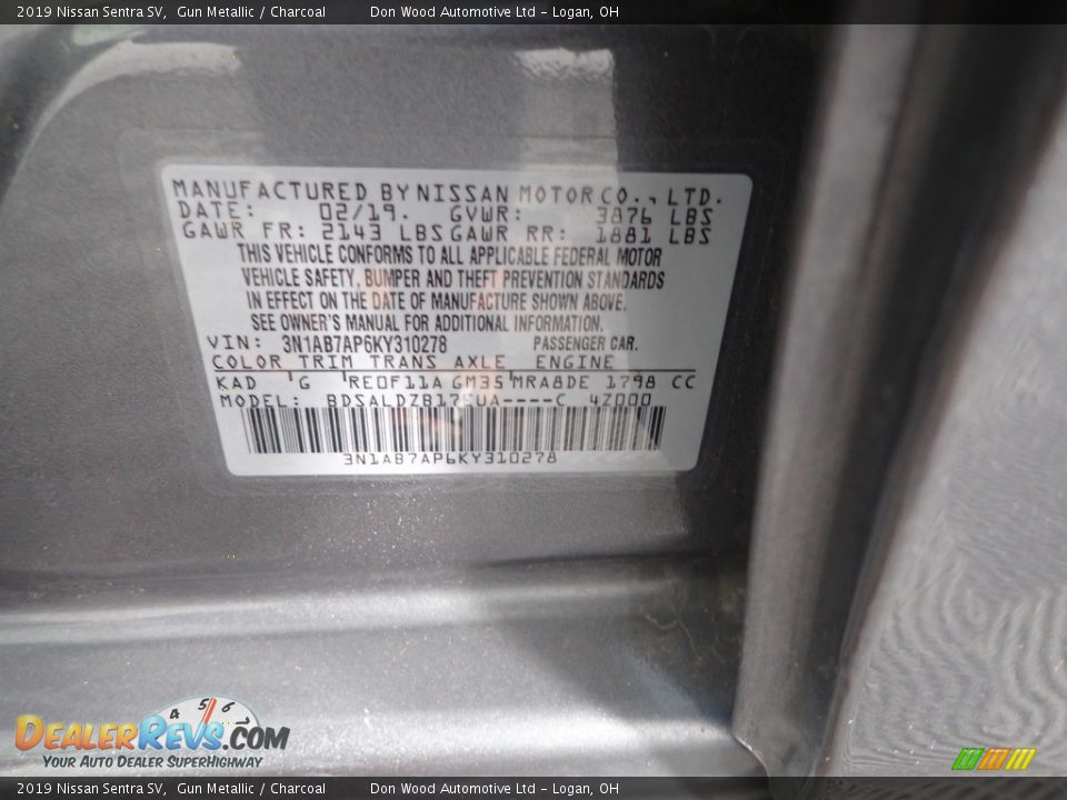 2019 Nissan Sentra SV Gun Metallic / Charcoal Photo #32
