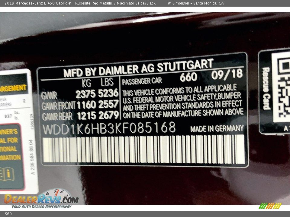 Mercedes-Benz Color Code 660 Rubellite Red Metallic