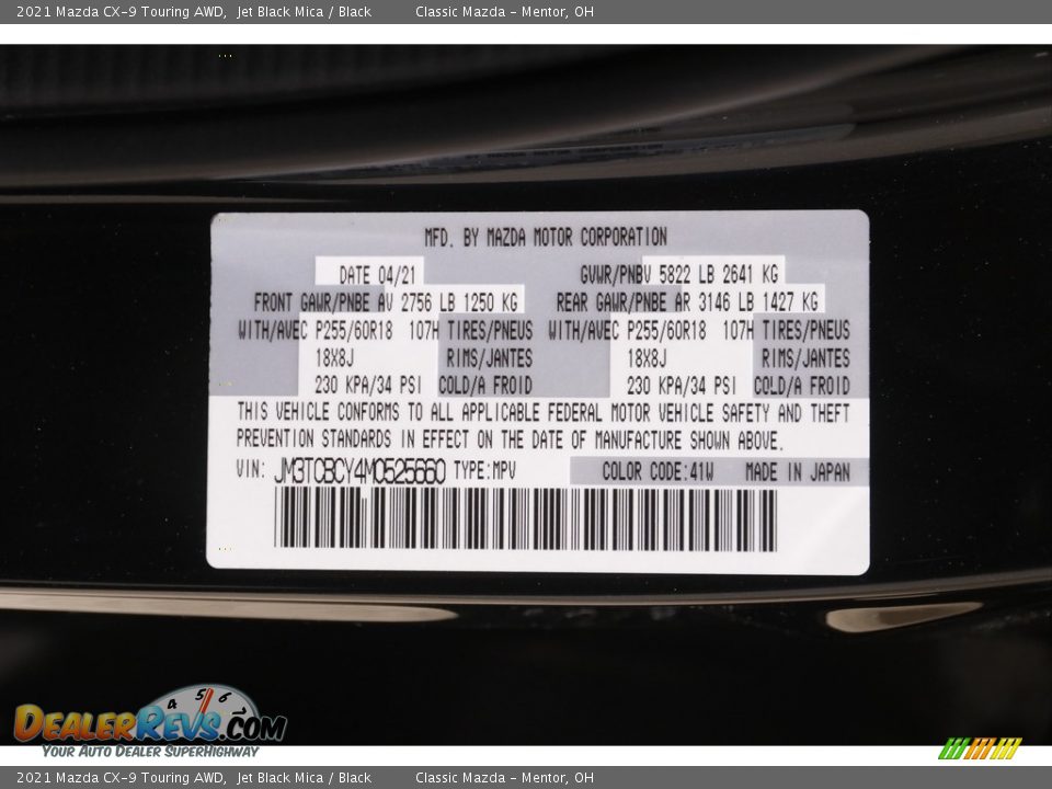 2021 Mazda CX-9 Touring AWD Jet Black Mica / Black Photo #22