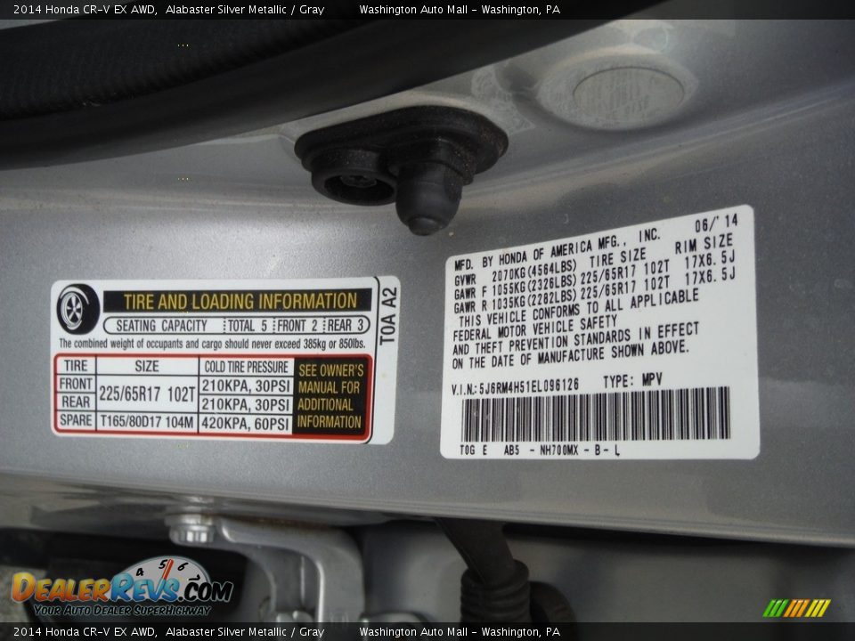 2014 Honda CR-V EX AWD Alabaster Silver Metallic / Gray Photo #29