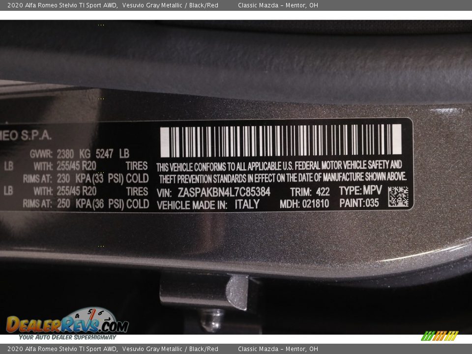 2020 Alfa Romeo Stelvio TI Sport AWD Vesuvio Gray Metallic / Black/Red Photo #25