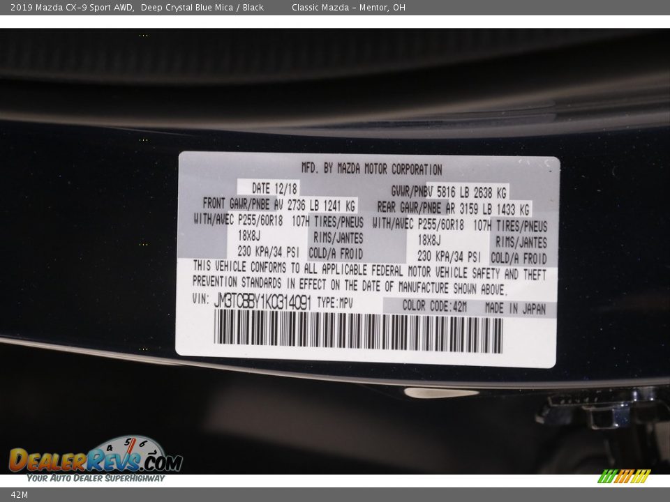 Mazda Color Code 42M Deep Crystal Blue Mica