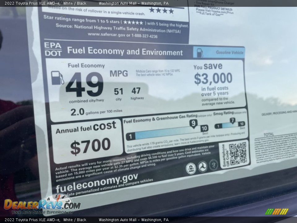 Info Tag of 2022 Toyota Prius XLE AWD-e Photo #10