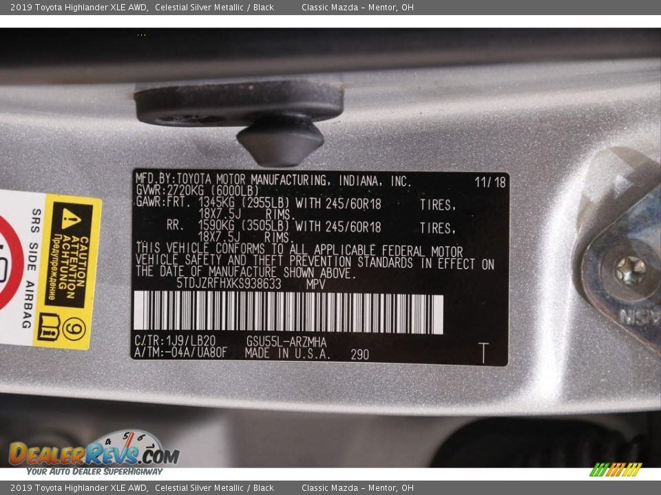 2019 Toyota Highlander XLE AWD Celestial Silver Metallic / Black Photo #22