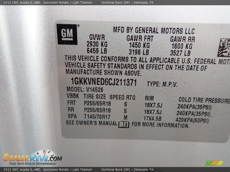 2012 GMC Acadia SL AWD Quicksilver Metallic / Light Titanium Photo #30