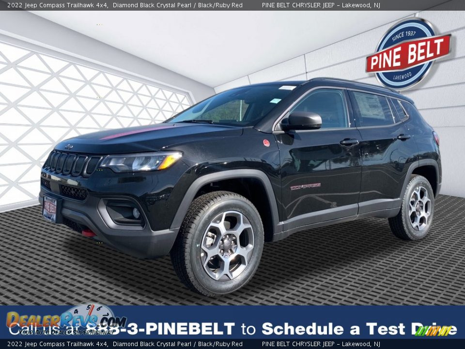 2022 Jeep Compass Trailhawk 4x4 Diamond Black Crystal Pearl / Black/Ruby Red Photo #1