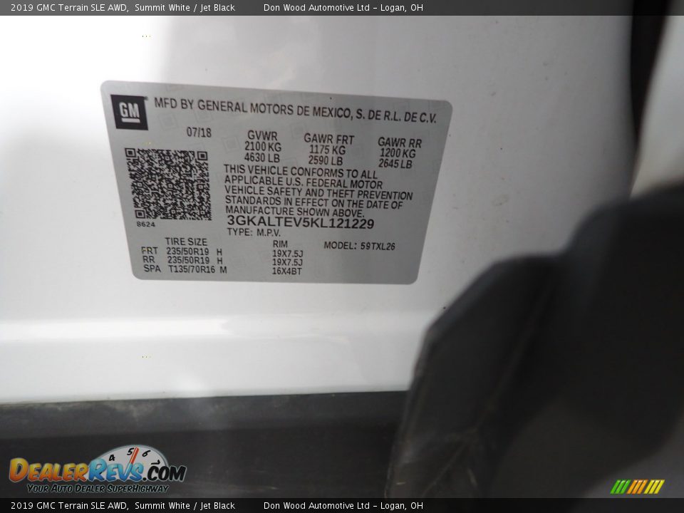 2019 GMC Terrain SLE AWD Summit White / Jet Black Photo #36