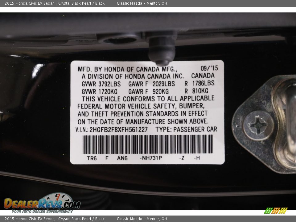 2015 Honda Civic EX Sedan Crystal Black Pearl / Black Photo #23