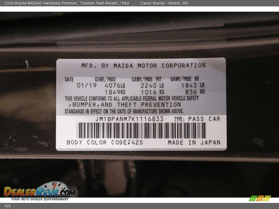 Mazda Color Code 42S Titanium Flash Metallic