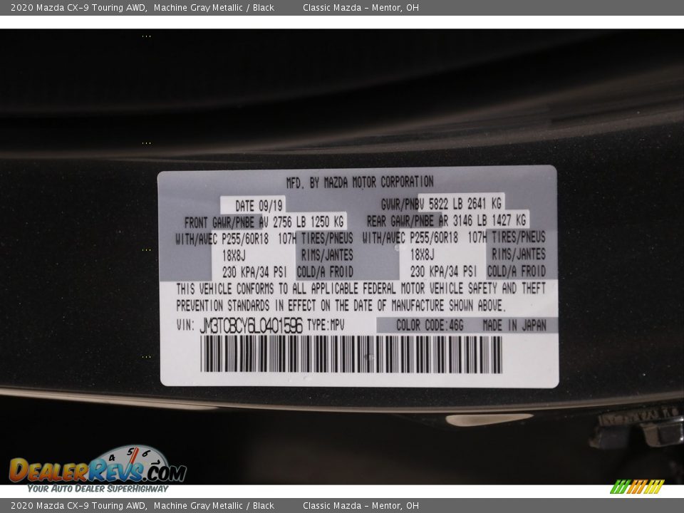 2020 Mazda CX-9 Touring AWD Machine Gray Metallic / Black Photo #23