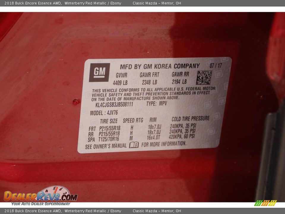 2018 Buick Encore Essence AWD Winterberry Red Metallic / Ebony Photo #21