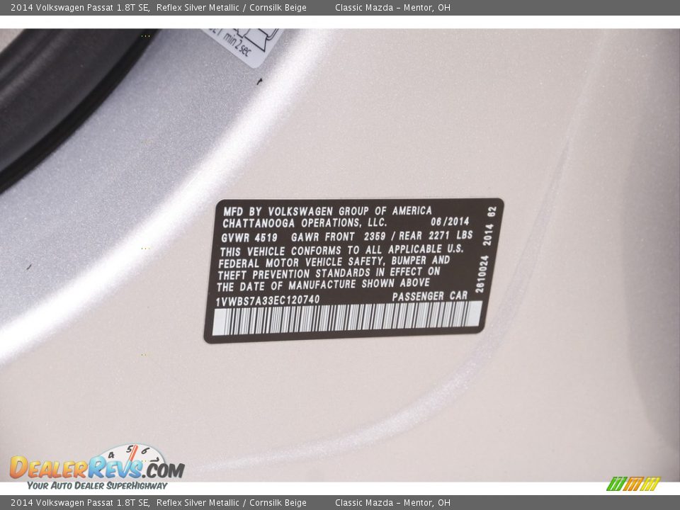 2014 Volkswagen Passat 1.8T SE Reflex Silver Metallic / Cornsilk Beige Photo #20