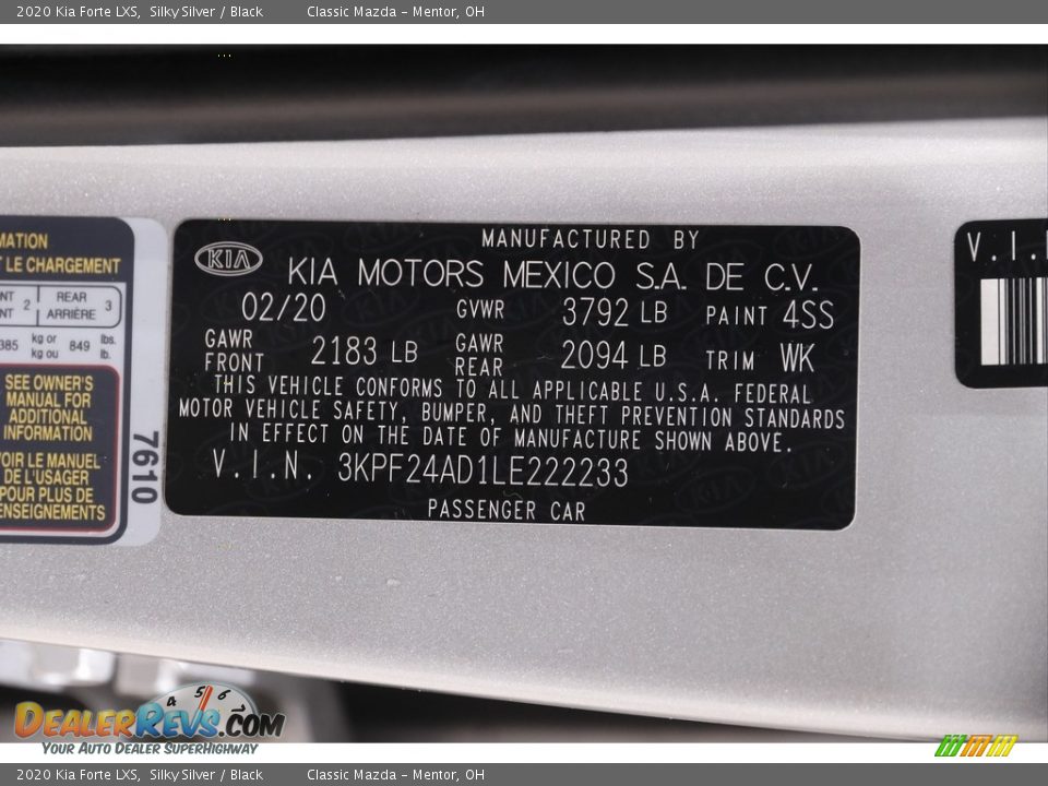 2020 Kia Forte LXS Silky Silver / Black Photo #19