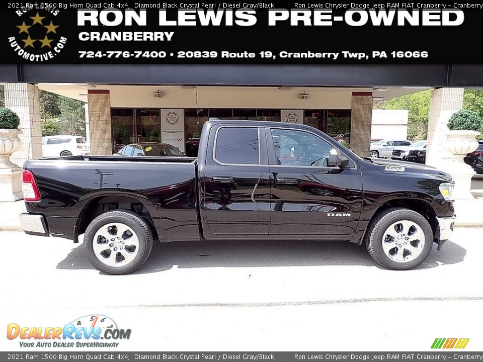 2021 Ram 1500 Big Horn Quad Cab 4x4 Diamond Black Crystal Pearl / Diesel Gray/Black Photo #1