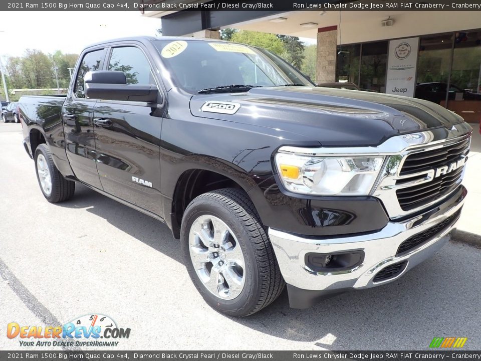 2021 Ram 1500 Big Horn Quad Cab 4x4 Diamond Black Crystal Pearl / Diesel Gray/Black Photo #2