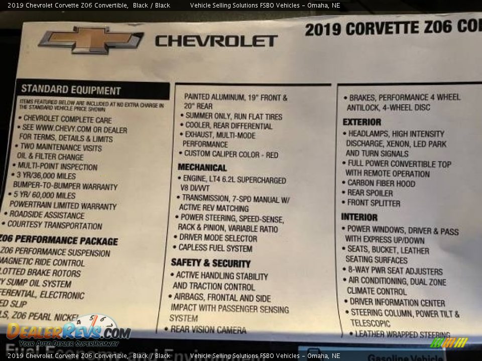 2019 Chevrolet Corvette Z06 Convertible Window Sticker Photo #8