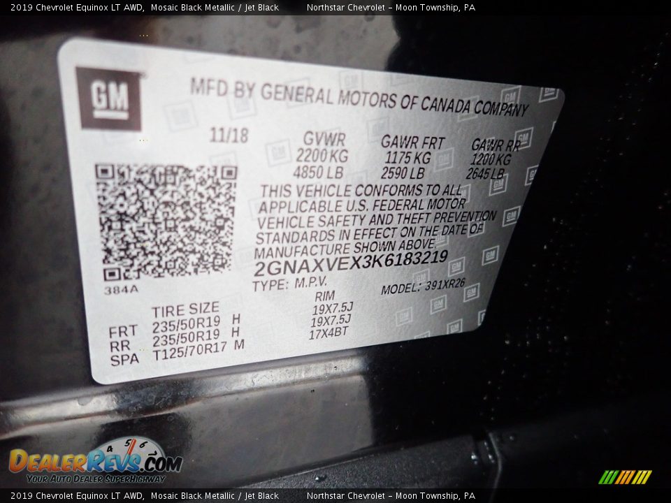 2019 Chevrolet Equinox LT AWD Mosaic Black Metallic / Jet Black Photo #28