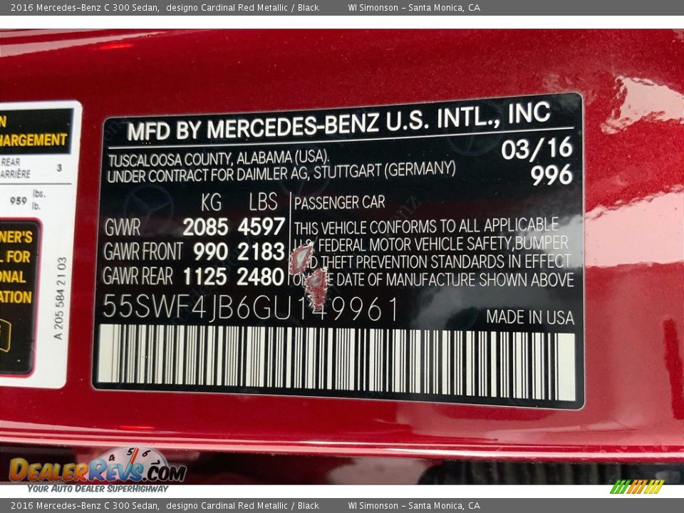 2016 Mercedes-Benz C 300 Sedan designo Cardinal Red Metallic / Black Photo #33