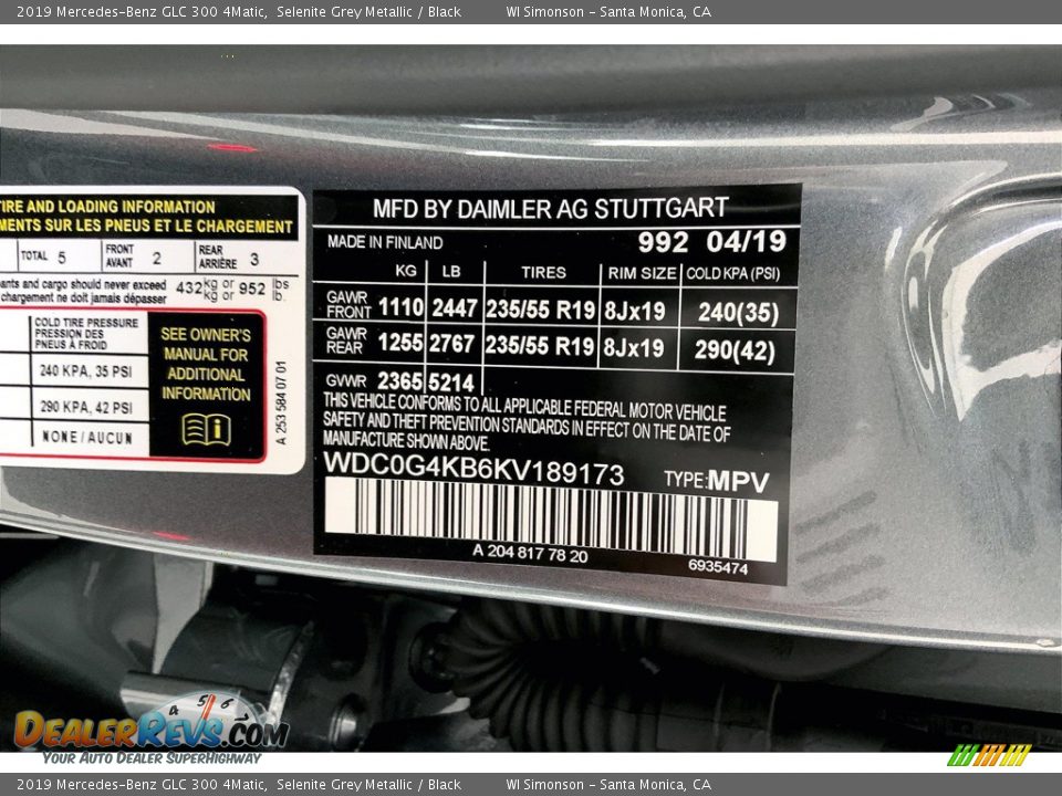 2019 Mercedes-Benz GLC 300 4Matic Selenite Grey Metallic / Black Photo #33