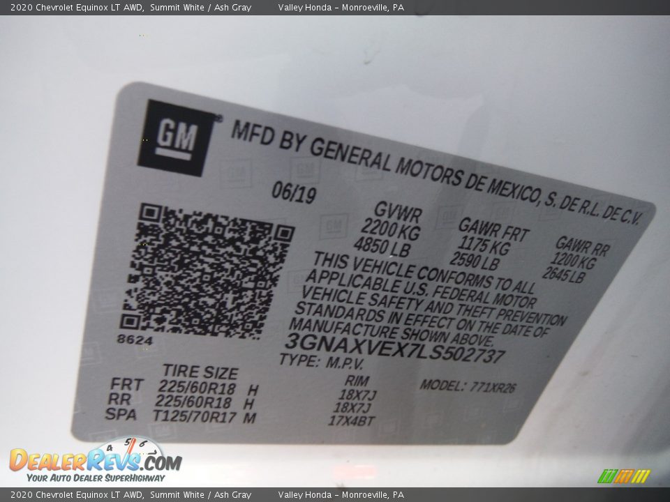 2020 Chevrolet Equinox LT AWD Summit White / Ash Gray Photo #34