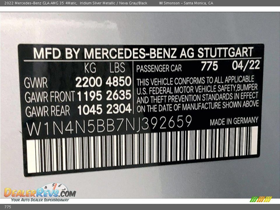 Mercedes-Benz Color Code 775 Iridium Silver Metallic