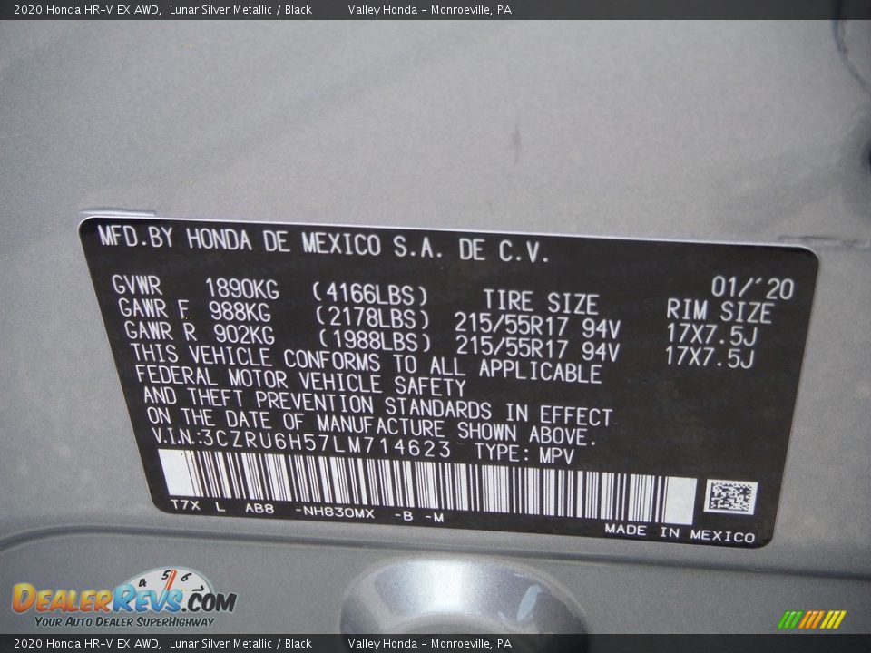 2020 Honda HR-V EX AWD Lunar Silver Metallic / Black Photo #29