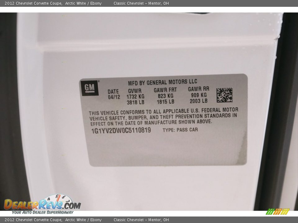 2012 Chevrolet Corvette Coupe Arctic White / Ebony Photo #20