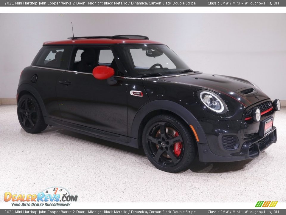 2021 Mini Hardtop John Cooper Works 2 Door Midnight Black Metallic / Dinamica/Carbon Black Double Stripe Photo #1