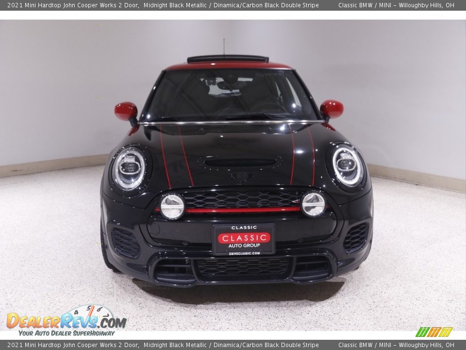 2021 Mini Hardtop John Cooper Works 2 Door Midnight Black Metallic / Dinamica/Carbon Black Double Stripe Photo #2